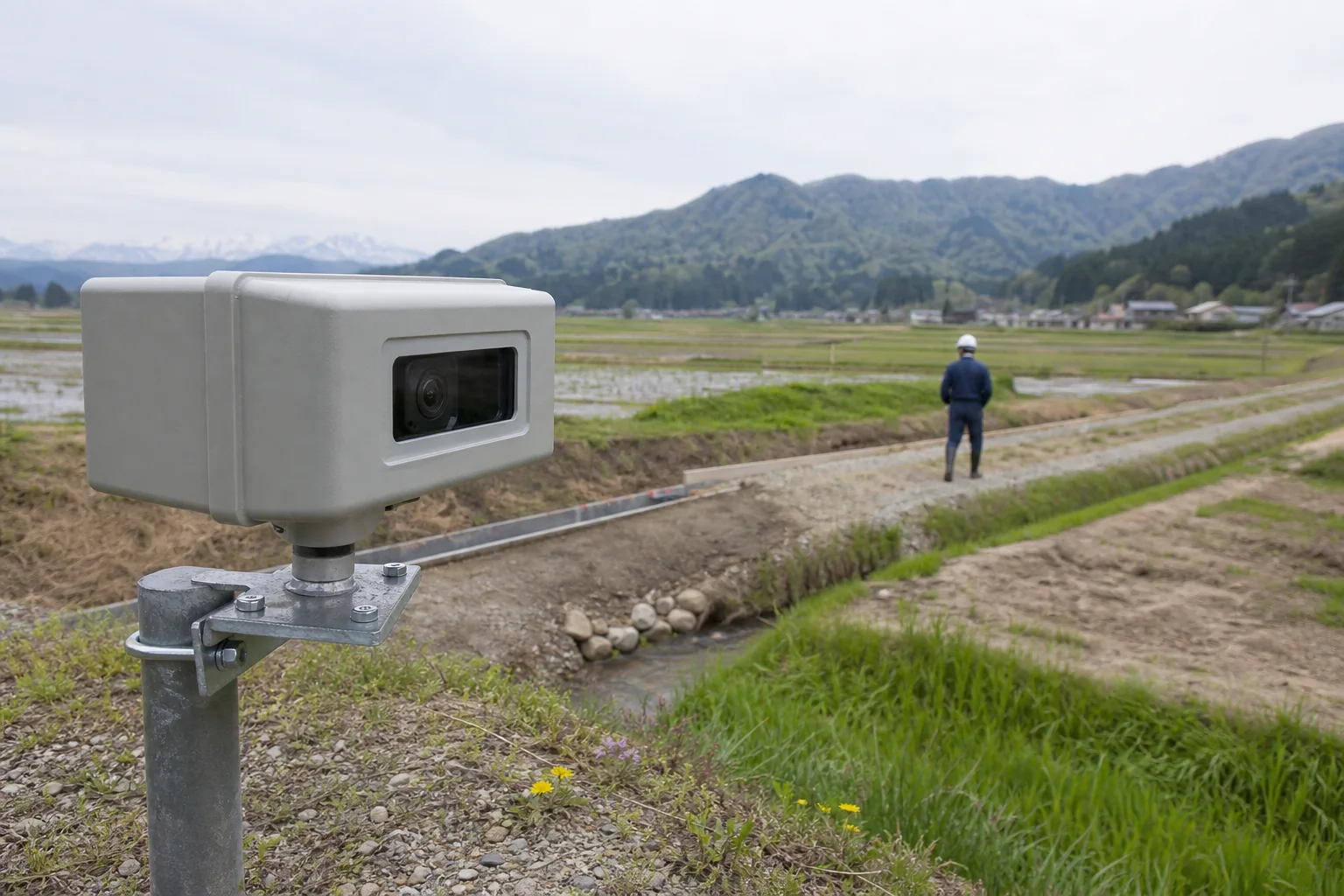 農地の作業範囲へ向けて設置したタイムラプスカメラ
